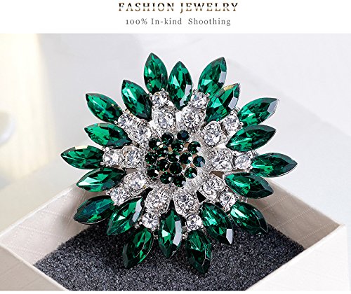 Rhinestone Sunflower Brooch for Women Sparkling Cubic Zirconia Flower Brooch Pin Elegant Large Crystal Floral Lapel Pin Dainty Clothing Hat Bag Accessories Christmas Wedding Bridal Birthday Jewelry - color: Green
