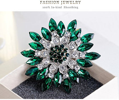 Rhinestone Sunflower Brooch for Women Sparkling Cubic Zirconia Flower Brooch Pin Elegant Large Crystal Floral Lapel Pin Dainty Clothing Hat Bag Accessories Christmas Wedding Bridal Birthday Jewelry - color: Green