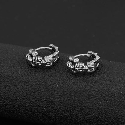 Vintage Skull Skeleton Hoop Earrings for Women Men 10mm Small Stainless Steel Huggie Hoops Earrings Gothic Punk Cartilage Hinged Hoop Earring Hypoallergenic Halloween Jewelry