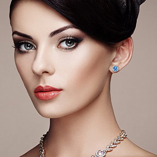 SWEETV Cubic Zirconia Stud Earrings, 8mm Round Cut, Rhinestone Hypoallergenic Earrings for Women & Girls | 9mm Round Cut Hypoallergenic 925 Sterling Silver Stud Earrings for Bridal Bridesmaid Prom Weddings Parties,Silver - color: 11.Lake Blue
