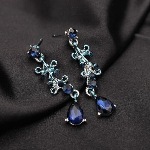 3Pcs Austrian Crystal Jewelry Set for Women, Necklace Dangle Earrings Link Bracelet Jewelry Set with Gold/Platinum/Gun Plated, Wedding Party Jewelry for Bridal Bridesmaid - color: Blue Black-Platinum Plated