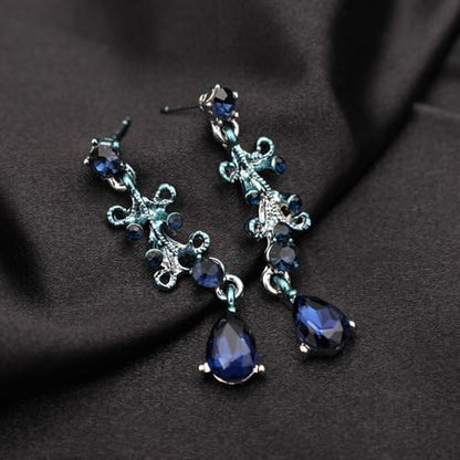 3Pcs Austrian Crystal Jewelry Set for Women, Necklace Dangle Earrings Link Bracelet Jewelry Set with Gold/Platinum/Gun Plated, Wedding Party Jewelry for Bridal Bridesmaid - color: Blue Black-Platinum Plated