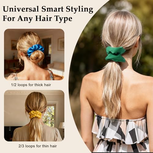 Satin Scrunchies for Women – 8PCS Dopamine Bright Silk Hair Ties – No Crease, Frizz-Free, Vibrant & Energetic Hair Bands for Thick & Thin Hair, Bold Hair Accessories Gifts - color: Large-Dopamine