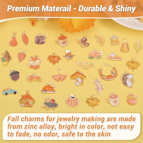100Pcs 50 Pairs Fall Charms for Jewelry Making and Bracelets, Thanksgiving Autumn Charms Gold Enamel Jewelry Pendants for Earring Bracelet Necklace Crafts Making - style: Fall Charms