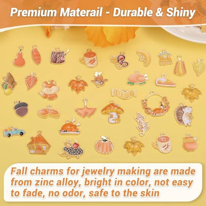 100Pcs 50 Pairs Fall Charms for Jewelry Making and Bracelets, Thanksgiving Autumn Charms Gold Enamel Jewelry Pendants for Earring Bracelet Necklace Crafts Making - style: Fall Charms