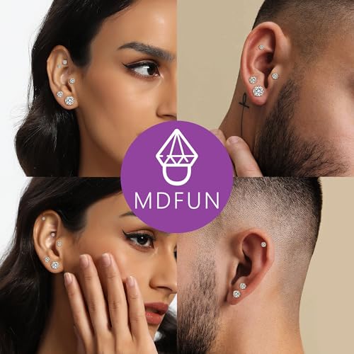 18K White/Yellow Gold Plated Stud Earrings for Men Women 4 Prong Graduated Round Clear Cubic Zirconia Hypoallergenic Earrings Set 3-8MM - color: Yellow Gold Plated, size: 3MM