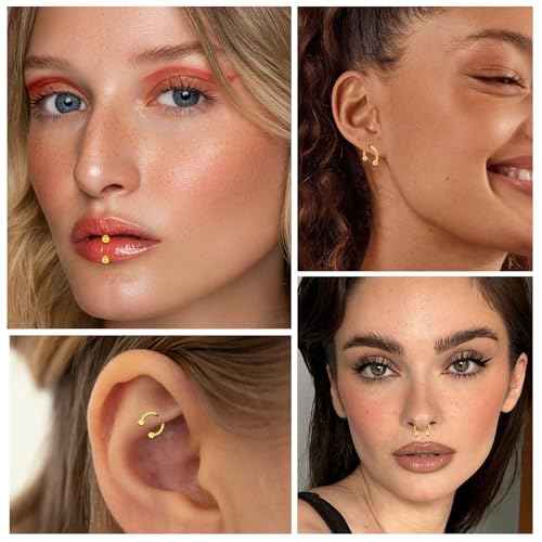 ONESING 20-30 Pcs Septum Rings 16G Septum Jewelry - Surgical Steel Piercings Horseshoe Helix Daith Smiley Tragus Lip Rings Nose Hoop Hinged Seamless Piercing Jewelry for Women Men - color: Gold/Round Ball-16G-8mm