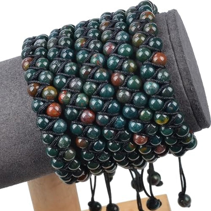 MASSIVE BEADS Double Layer Natural Chakra Healing Power Crystals Macrame Bracelet Yoga Stone Beads Gemstone Meditation Relax Anxiety Bangle for Unisex Women Men - color: Bloodstone, size: 6mm