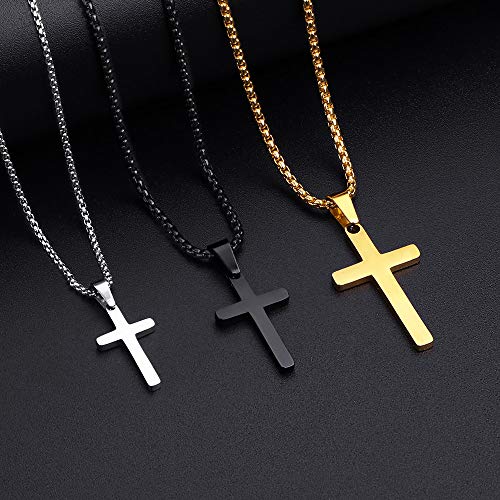 M MOOHAM Stainless Steel Cross Pendant Necklaces for Men Pendant Chain 16 Inch Sterling Silver Jewelry Fathers Day First Communion Gifts for Men Teenage Teen Gifts Idea Him Dad