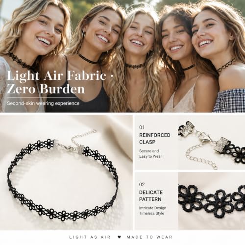 D.Bella 6Pcs Black Lace Choker Necklace Set for Women Gothic Velvet Heart Flower Hollow Chokers Collar Necklace - color: A-6PCS
