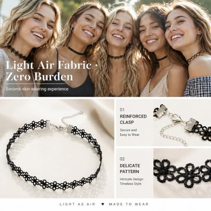 D.Bella 6Pcs Black Lace Choker Necklace Set for Women Gothic Velvet Heart Flower Hollow Chokers Collar Necklace - color: A-6PCS