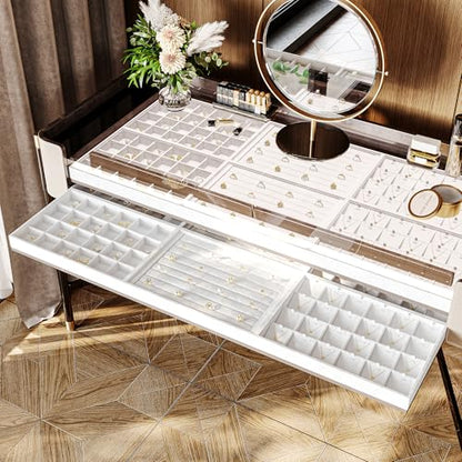 Oirlv Premium White Leather Stackable Jewelry Tray 18 Gird Necklace Bracelet Organizer Showcase Necklace Display Tray - color: White, size: 18 Grid Necklace/Bracelet Tray