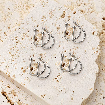 20G Nose Rings Piercing Jewelry Screw Hoops Hypoallergenic for Women Men - color: Silver D Shape,20G 8mm+10mm