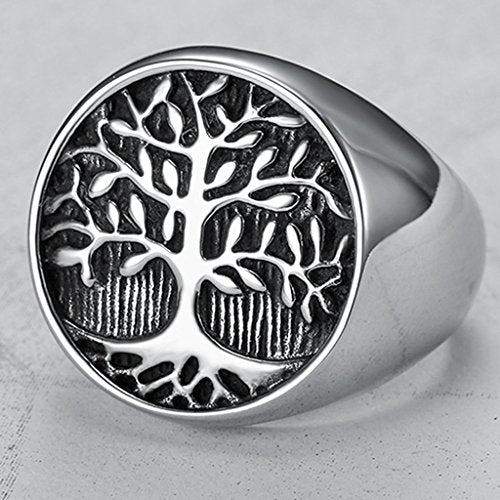Jude Jewelers Stainless Steel Tree of Life Round Signet Ring