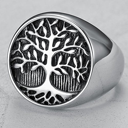 Jude Jewelers Stainless Steel Tree of Life Round Signet Ring
