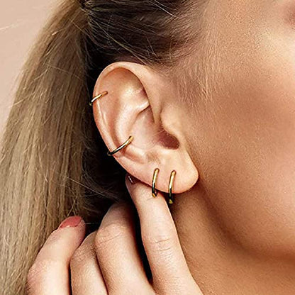 5Pcs Stainless Steel 16G 18G Sleeper Hoop Earrings for Women Men Septum Hinged Clicker Nose Lip Ring Helix Daith Cartilage Tragus Piercings Tiny Small Huggie Hoops Hypoallergenic Sensitive Ears Jewelry - style: 8mm in gold-tone 18G