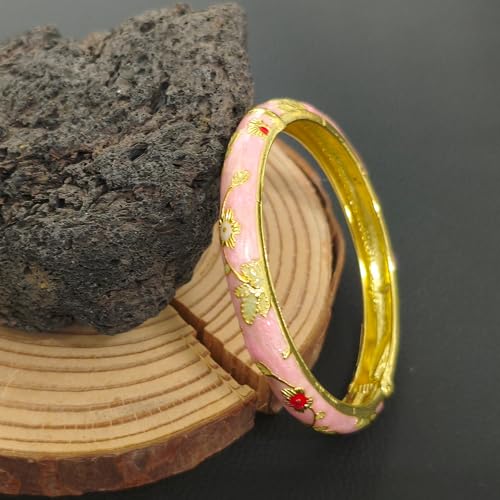 Cloisonne Bracelet For Women, Chunky Bangle Trendy Cute Flower Enamel Bangles Multi Tone Engraved Cuff Gold Plated Bracelets Stackable Wife Jewelry Friendship Gift - color: Blue&Pink Set
