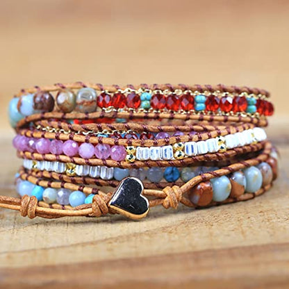 Women Wrap Bracelet Boho Natural Jasper Crystal Stone Beads Strand Bracelets - color: Style 12-Emperor Stone