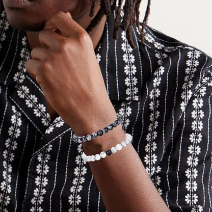 Mens Beaded Bracelets Set 8MM Tiger Eye Lava Stone Stretch Natural Stone Men's Bead Bracelet Mens Bracelet - color: 4,white,blue