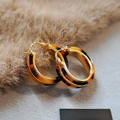 14K Gold Plated Chunky Hoop Earrings for Women Vintage Leopard Print Hoops Large Round Hoop Earrings Jewelry - style: Hoop