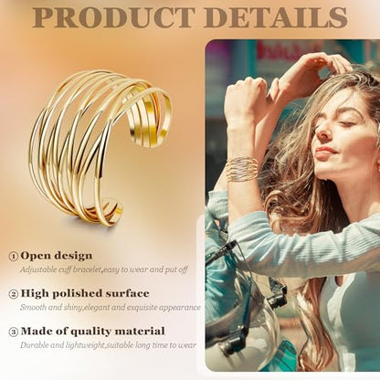 3Pcs Chunky Gold Cuff Bracelets Open Wide Bangle Bracelets Set for Women Minimalist Irregular Bracelet Statement Wrist Cuff Wrap Bracelet Jewelry - style: styleA gold