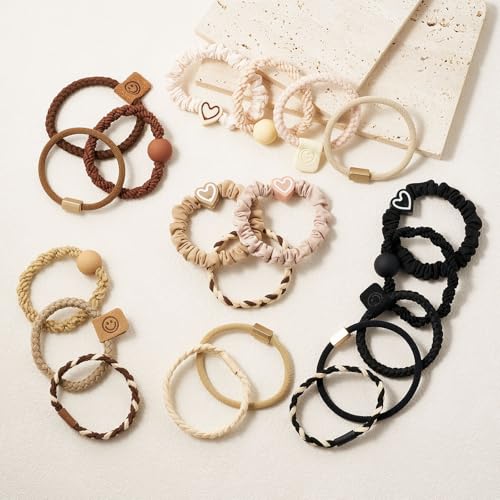 QIUTIMIY 20 Pcs No Damage Hair Ties Thick Hair Elastic Rubber Bands Hair Accessories Scrunchies Seamless for Women - color: Style 24