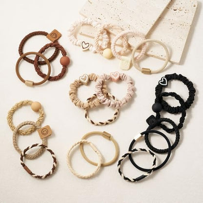 QIUTIMIY 20 Pcs No Damage Hair Ties Thick Hair Elastic Rubber Bands Hair Accessories Scrunchies Seamless for Women - color: Style 24