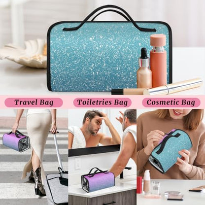 Blue Pik Inch Glitter Star Hanging Roll Up Cosmetic Bag with 4 Removable Storage Bags Waterproof Foldable Toiletry Kit for Women - color: Multicolor 6