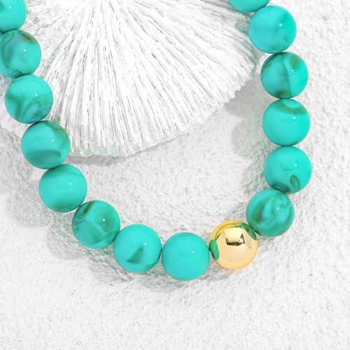Chunky Beaded Necklace for Women Boho Statement Bead Necklace | Adjustable, Lightweight Choker, Round/Oval/Pebble Beads, Trendy Summer Beach Jewelry - color: Turquoise