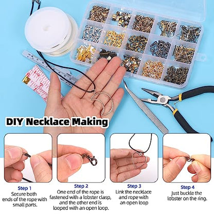 Glarks 1468Pcs Jewelry Making Supplies Kit with Pliers, Findings, Beading String for Repair, Making and Beading - size: 1468pcs