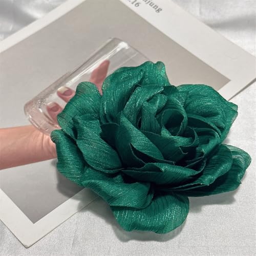 Flash Camellia Flower Brooch Pin for Women Men Elegant Texture Fabric Dahlia Rose Floral Brooches Lapel Pins Dainty Wedding Holiday Party Costume Dress Accessories Jewelry - color: Green