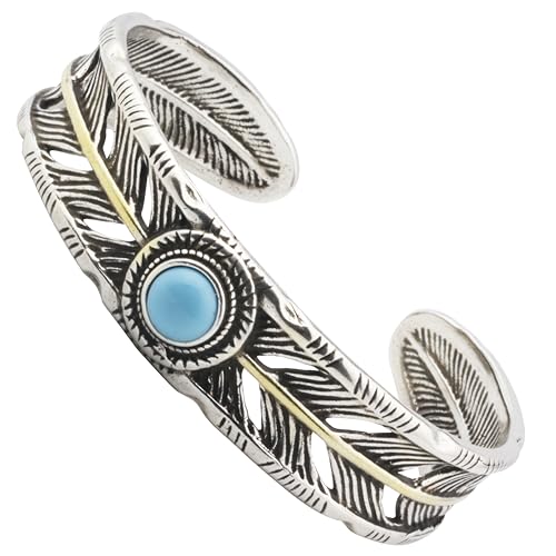 Innocence S925 Silver-Plated Antique Wide Feather Cuff Bracelet For Men Women Adjustable Retro Twisted Feathers Bracelets Gift Jewelry - color: Wide Feather