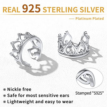 ChicSilver 925 Sterling Silver Ear Cuff Earrings Non Piercing Clip on Cartilage Cuff Earrings for Women - style: I: Crown