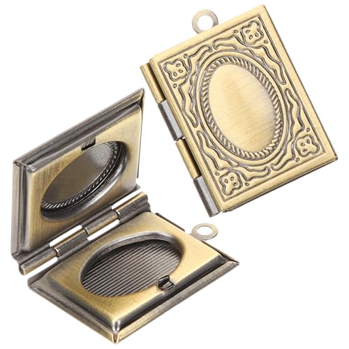 LIFKOME Vintage Book Locket Photo Pendant 2 Pcs Picture Locket Charms for Necklace Bracelet Jewelry Making Mini Photo Frame Ornament 0.86 X 0.70 X 0.19 in