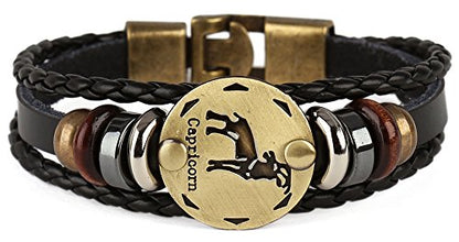 Punk Alloy Leather Bracelet for Constellation Braided Rope Bracelet Bangle - style: Capricorne