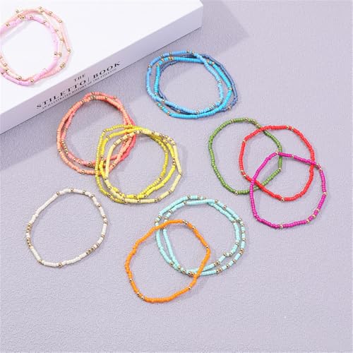 Boho Stackable Seed Beaded Bracelets for Women 18-20Pcs Colorful Handmade Multilayered Rice Bead Bracelet Set Summer Beach Bohemian Jewelry Gift - color: A-Multicolor
