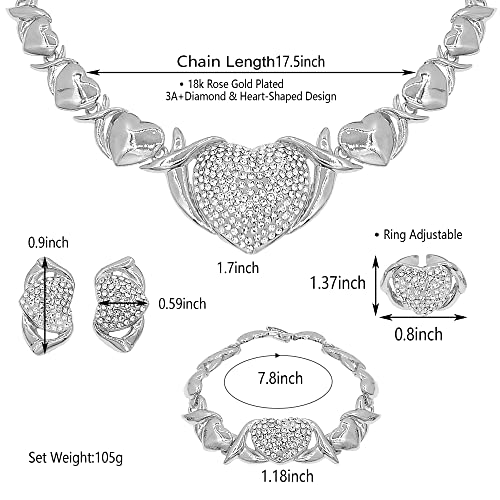 SYHOL Gold Jewelry Set 18K Gold Accessories for Women Jewelry Set Wedding Bridal Fashion Jewelry Sets Women Accessories Bracelets Earrings and Rings Sweetheart Gifts - color: Silver