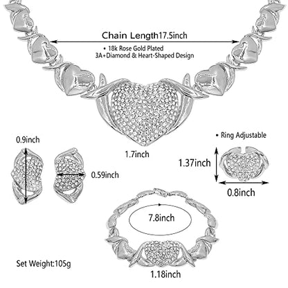 SYHOL Gold Jewelry Set 18K Gold Accessories for Women Jewelry Set Wedding Bridal Fashion Jewelry Sets Women Accessories Bracelets Earrings and Rings Sweetheart Gifts - color: Silver