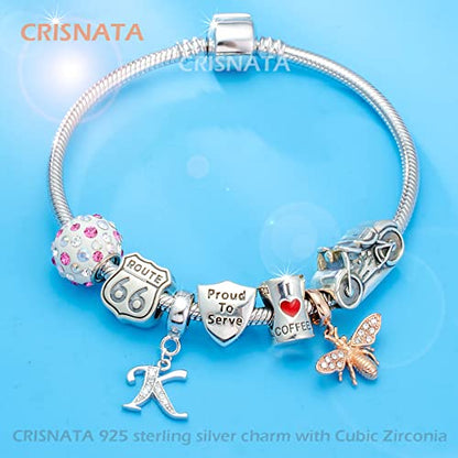 26 Letter Pendant Charms, Polished 925 Sterling Silver Complete Initial A-Z Dangling CZ Stone Alphabet Beads, fits European Bracelet Necklace, Gift for Mother/Father/Daughter/Son/Sister/Aunt - color: Letter K CZ Pendant Charm