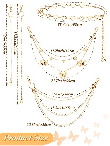Jadive 5 Pieces Belt Chain Jeans Pants Pocket Waist Multi-Layer Hip Hop Metal Wallet Chain for Men Women - style: Butterfly, Heart, Gold