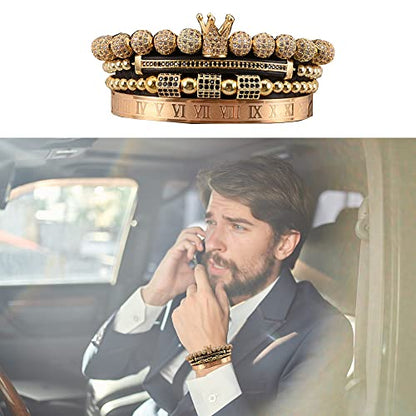 Mens Bracelet Beaded Bracelets Micro Pave Zircon Bracelets for Men Women Bracelets for Men Stainless Steel Cuff Bangle - color: gold