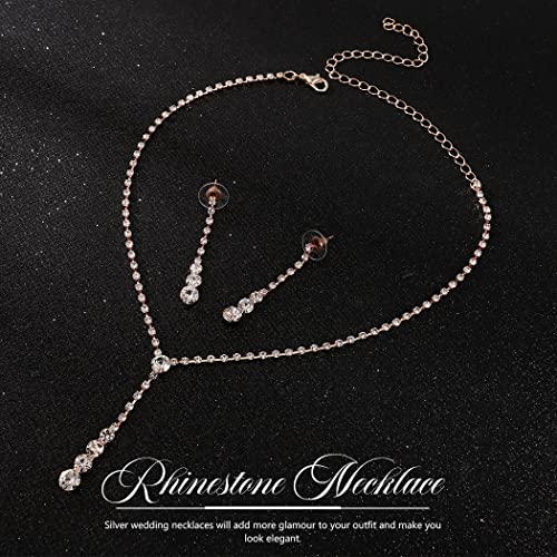 Yean Silver Bridal Jewelry Set Rhinestone Wedding Necklace and Earring Set Prom Jewelry for Women and Bride - color: Rose Gold