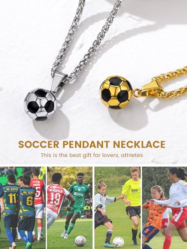 GOLDCHIC JEWELRY Sport Necklaces for Men Teen, Football Baseball Soccer Basketball Softball Necklaces with Stainless Steel Chain Athlete Jewelry Sports Fan Gift - color: Soccer Pendant-Steel, style: NO Engraving