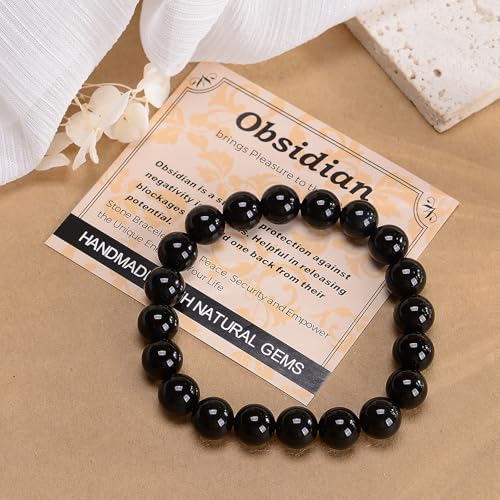 MASSIVE BEADS Handmade Yoga Stretch Elastic Bracelet Natural Stone Crystal Healing Power Energy Gifts for Unisex Adult 4mm 6mm 8mm 10mm - color: Black Obsidian(Pleasure), size: 10mm