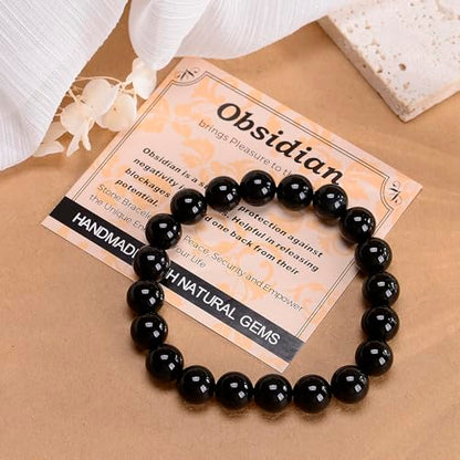 MASSIVE BEADS Handmade Yoga Stretch Elastic Bracelet Natural Stone Crystal Healing Power Energy Gifts for Unisex Adult 4mm 6mm 8mm 10mm - color: Black Obsidian(Pleasure), size: 10mm