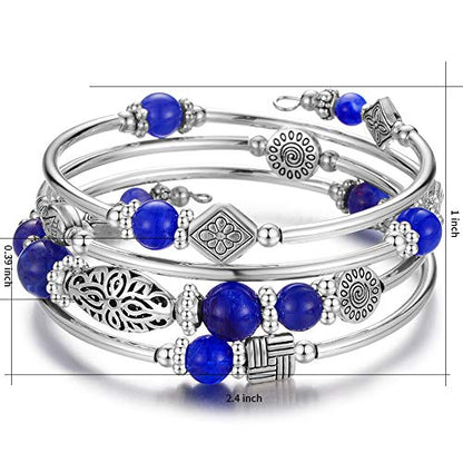 BULINLIN Layered Wrap Bangle Turquoise Bracelet - Bead Bracelet with Natural Agate Stone, Gifts For Women - color: 11-sapphire