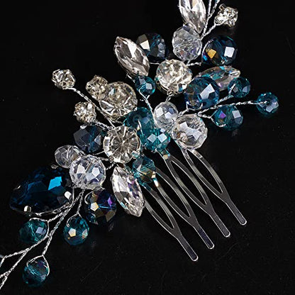 JWICOS Crystal Bride Wedding Hair Comb Rhinestone Bridal Hair Clip Glitter Wedding Hair Accessories for Women and Girls (Blue) - color: Blue