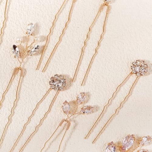 11 Pieces Bride Hair Pins Rhinestones Hair Accessories for Women Crystal Hair Piece for Wedding Bride Women Bridesmaids - color: 02 Gold-TJ-1211