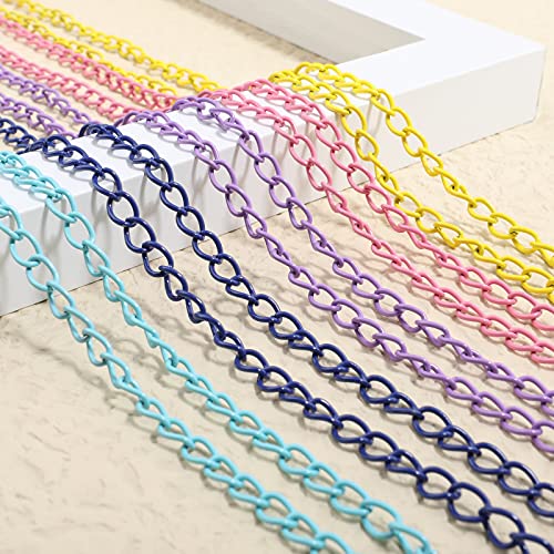 Happy Makers 39.37 Feet Necklace Figaro Chains for Jewelry Making, 4 Colors Brass Plated Necklace Chains with 40 Lobster Clasps, 80 Jump Rings in Bulk for Women Men DIY Bracelet Craft