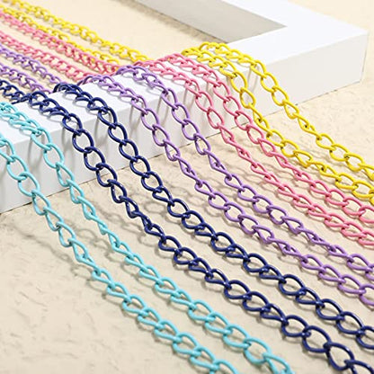 Happy Makers 39.37 Feet Necklace Figaro Chains for Jewelry Making, 4 Colors Brass Plated Necklace Chains with 40 Lobster Clasps, 80 Jump Rings in Bulk for Women Men DIY Bracelet Craft